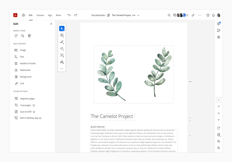 A screenshot of the new web interface for Adobe Acrobat.