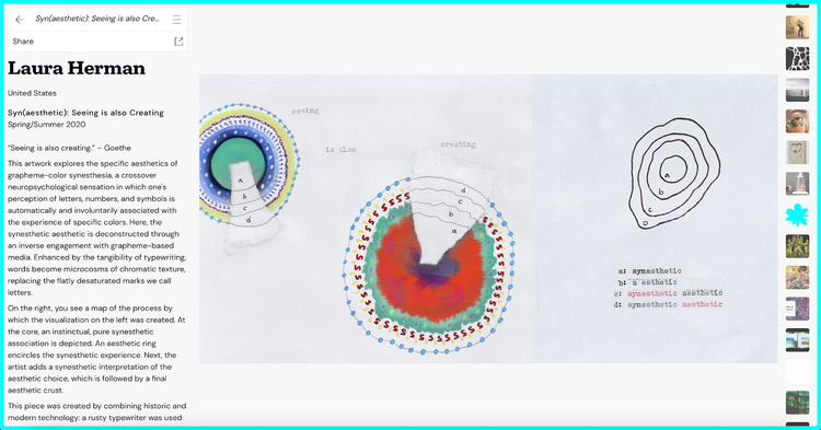 A screen capture of Laura Herman’s profile page, with her artwork and a description, in Ars Electronica’s 2020 virtual .Art gallery.