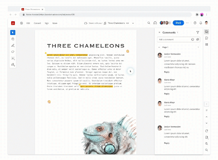 A GIF showing an animated conversation bubble icon in Adobe Acrobat.