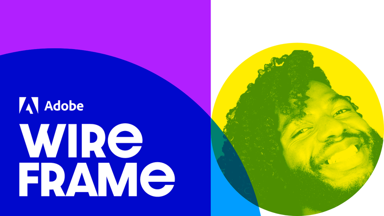 "Wireframe' Podcast cover. Adobe logo and the words "Wireframe" is placed on the left, with a headshot of a man on the right.