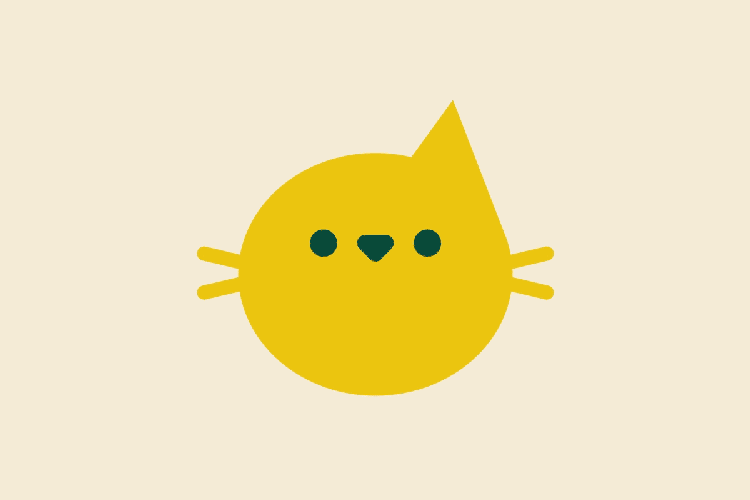 A GIF of the new Snapping tool in Adobe Illustrator. It opens with a yellow cat face with round green eyes, a small triangular nose, short whiskers and only one ear. The animation shows Illustrator's pen tool easily creating a second ear. The next frame shows a lavendar bar alongside a yellow flag-shaped rectangle. The pen tool pops onto the screen again to rotate the flag and attach it to the lavender bar. The final sequence shows a bullhorn without a handle. Illustrator's pen tool drops into the frame one last time to quickly create the handle and snap it into position.