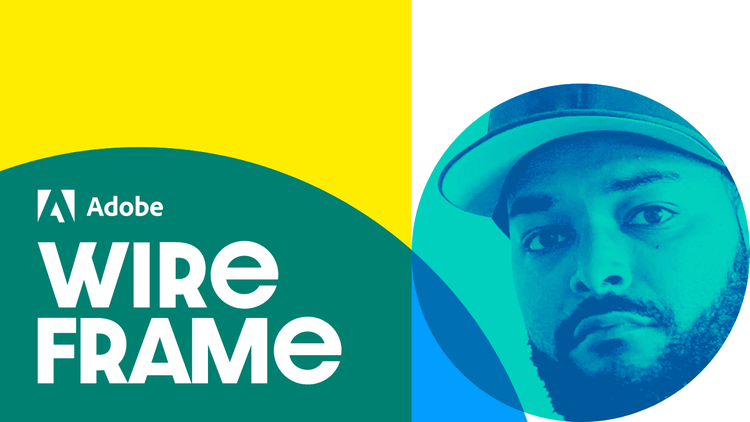 "Wireframe' Podcast cover. Adobe logo and the words "Wireframe" is placed on the left, with a headshot of a man on the right