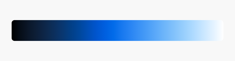 A linear progression of fourteen tints and shades of blue from lightest (left) to darkest (right).