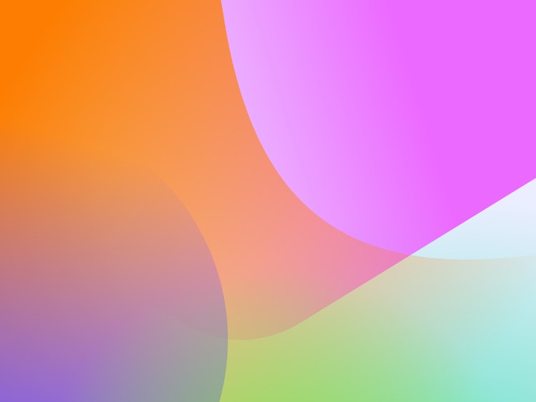 Flowing swirling blocks of vibrantly hued pastel colors in an orange-to-purple-to-teal-to-green-to-violet gradient.
