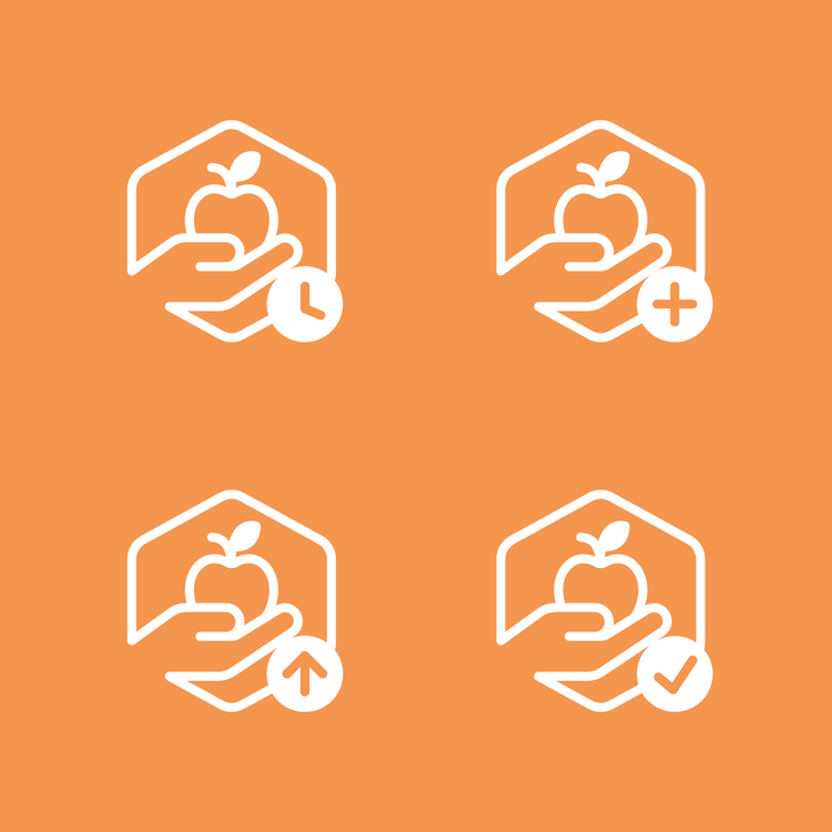 Two rows of two icons, each with a different modifier, on an orange background.