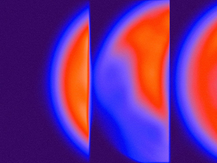 Three side-by-side quarter-round purple-to-orange gradients on a royal purple background.