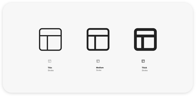 Three white squares each outlined in black. The first (from left) has a thin outline, the second a medium weight outline, and the third a heavy outline.