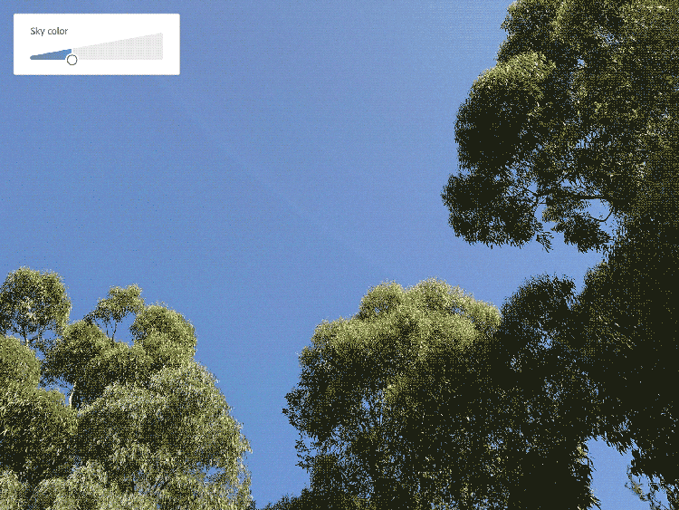 A GIF depicting the same process of highlighting the colors in the sky when a narrow language gap allows the sky to be easily selected and edited.
