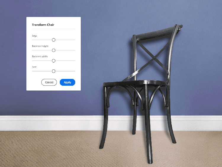 A GIF depicting the same transformation of a chair into a barstool when a narrow language gap allows the chair's semantic properties to be manipulated directly.