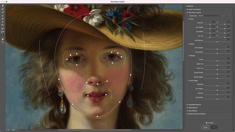 Screenshot of a dynamically generated UI drawn on top of a portrait enabling users to interact directly with it.