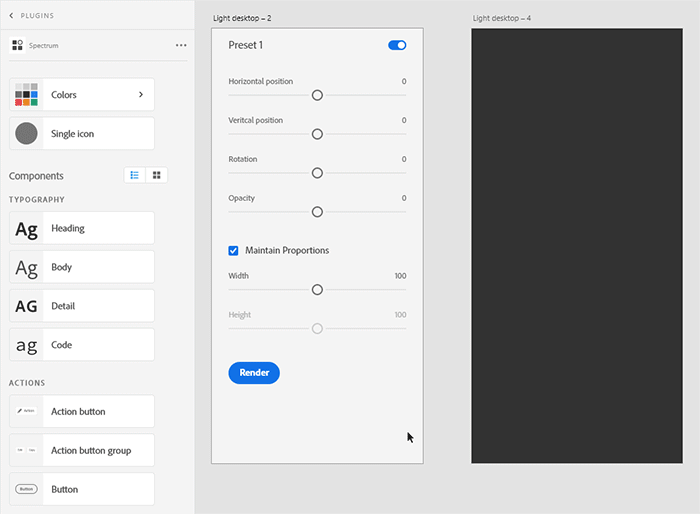 A GIF showing the Platform Scale input in the Spectrum plugin in Adobe XD.